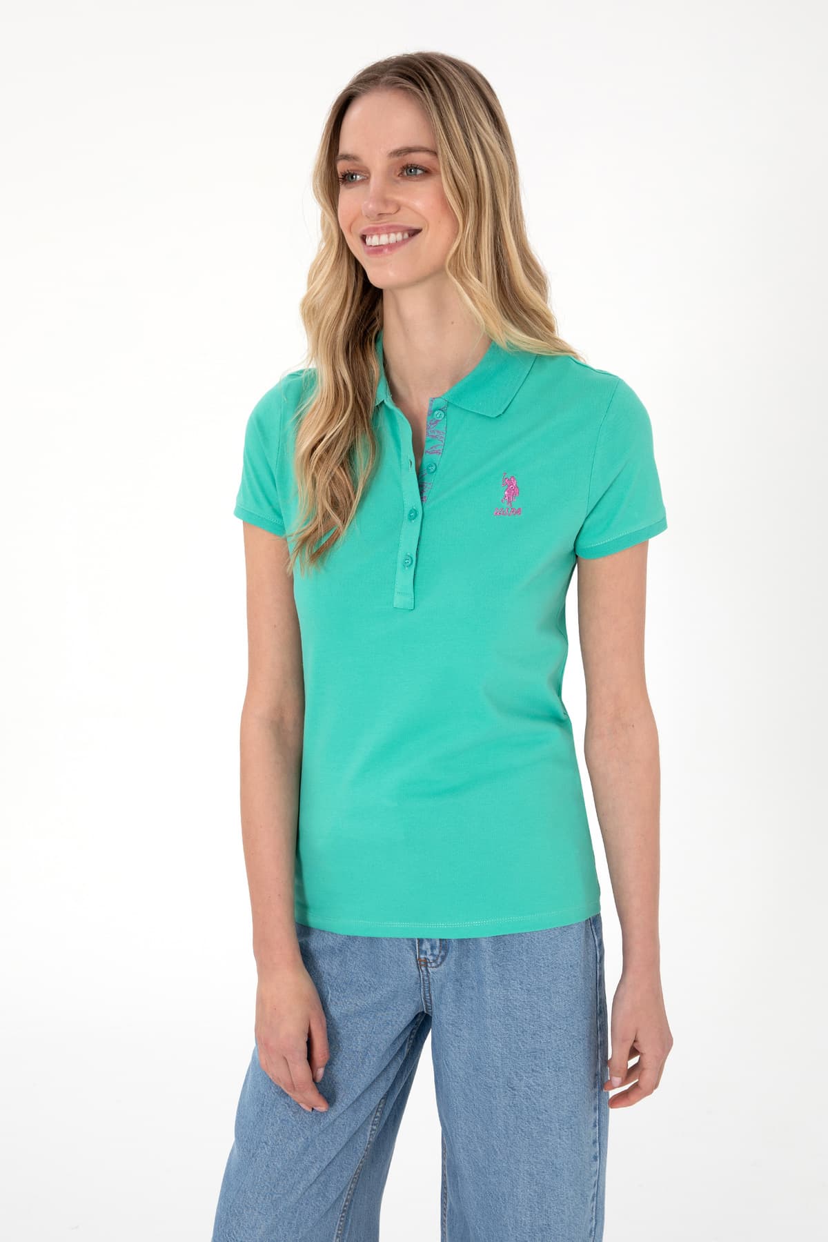 تیشرت زنانه U.S. Polo Assn. یقه پولو ساده سبز نعنایی مدل 50300896-VR090 تیشرت زنانه U.S. Polo Assn. یقه پولو ساده سبز نعنایی مدل 50300896-VR090