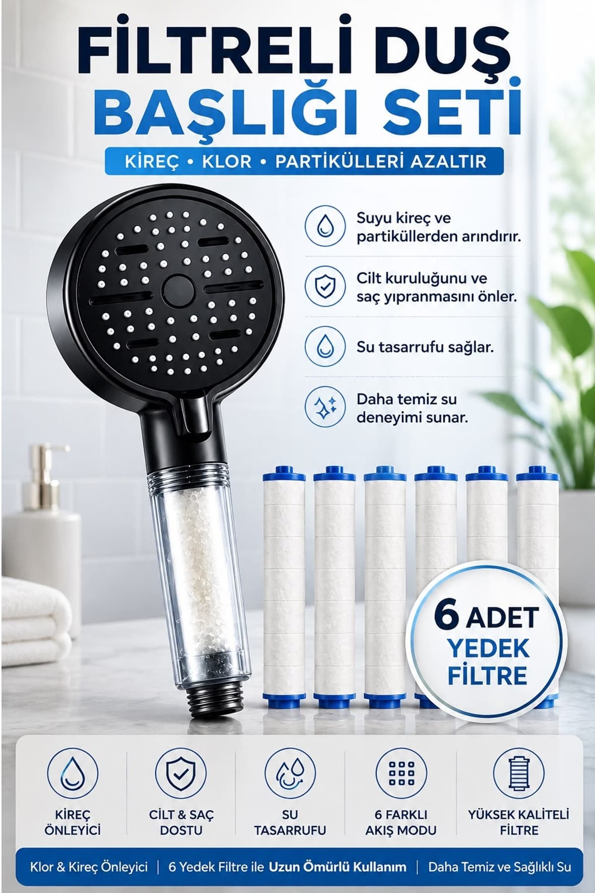 ست سردوش فیلتردار Kitchen Beauty، 6 کاره با 6 فیلتر یدکی، ضد رسوب و تصفیهکننده آب و کلر ست سردوش فیلتردار Kitchen Beauty، 6 کاره با 6 فیلتر یدکی، ضد رسوب و تصفیهکننده آب و کلر