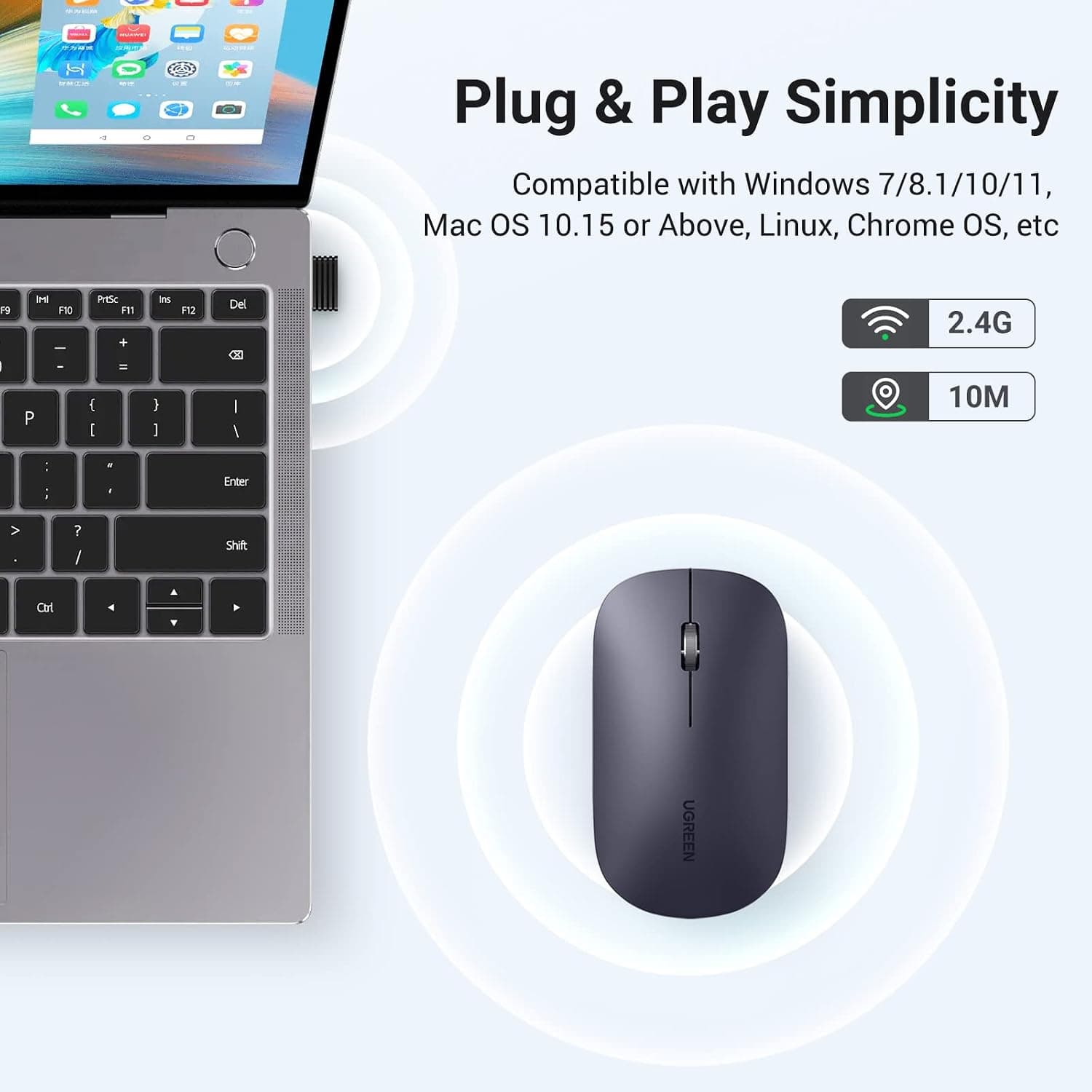 ماوس بیسیم UGREEN با اتصال USB و فرکانس 2.4 GHz، حداکثر 4000 DPI، باتری 18 ماهه مشکی ماوس بیسیم UGREEN با اتصال USB و فرکانس 2.4 GHz، حداکثر 4000 DPI، باتری 18 ماهه مشکی