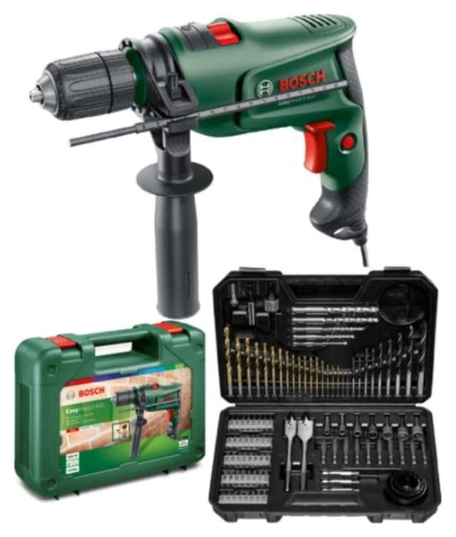 دریل چکشی Bosch Easyimpact 600 13MM 600 Watt بههمراه ست 103 پارچه مته، سرپیچگوشتی و سری بکس دریل چکشی Bosch Easyimpact 600 13MM 600 Watt بههمراه ست 103 پارچه مته، سرپیچگوشتی و سری بکس