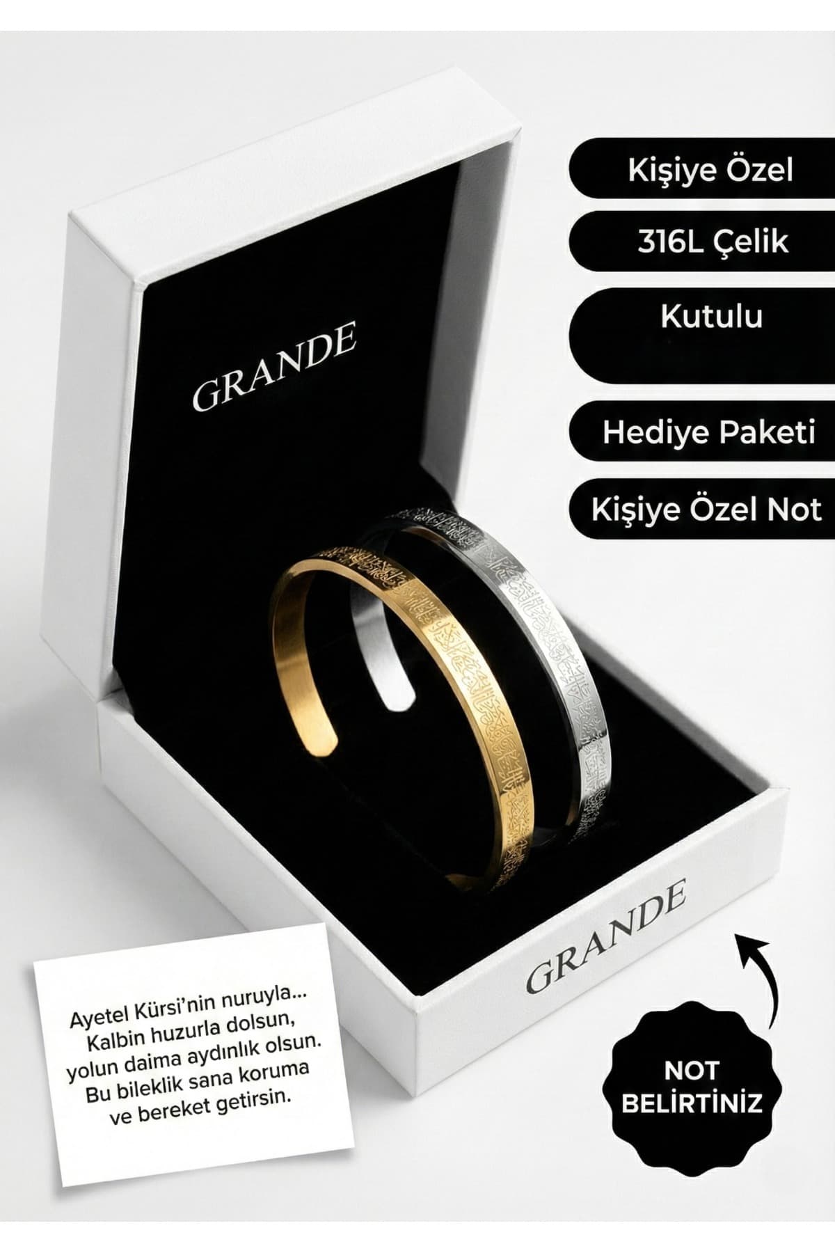 دستبند زنانه GrandeAccessory شخصیسازیشده با حکاکی آیه الکرسی از جنس استیل 316L دستبند زنانه GrandeAccessory شخصیسازیشده با حکاکی آیه الکرسی از جنس استیل 316L