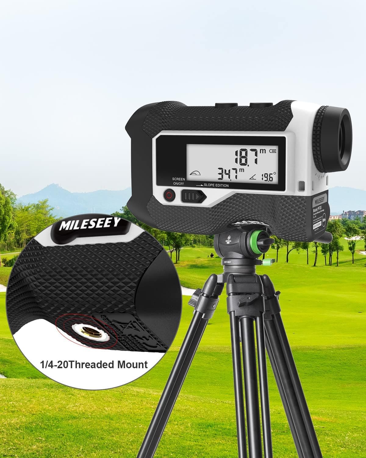 فاصلهیاب گلف MiLESEEY با کلید شیب، نمایشگر LCD خارجی و قفل پرچم، ضدآب، 875 Yards، مدل PF3S فاصلهیاب گلف MiLESEEY با کلید شیب، نمایشگر LCD خارجی و قفل پرچم، ضدآب، 875 Yards، مدل PF3S