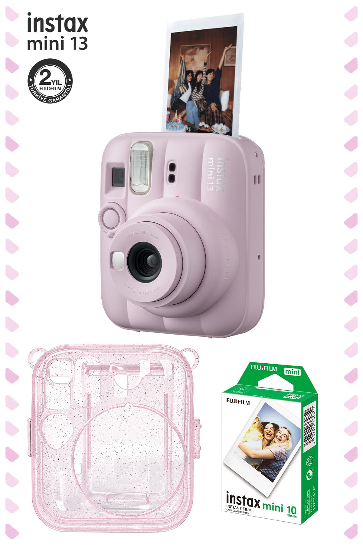 دوربین Fujifilm Instax Mini 13 صورتی با کاور پلکسی اکلیلی و ۱۰ فیلم مدل FOTSI00244-S3-10 دوربین Fujifilm Instax Mini 13 صورتی با کاور پلکسی اکلیلی و ۱۰ فیلم مدل FOTSI00244-S3-10
