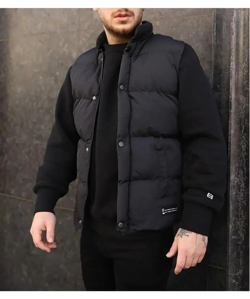 جلیقه پافر مردانه Modonwear مشکی فیت جذب یقه ایستاده جلیقه پافر مردانه Modonwear مشکی فیت جذب یقه ایستاده