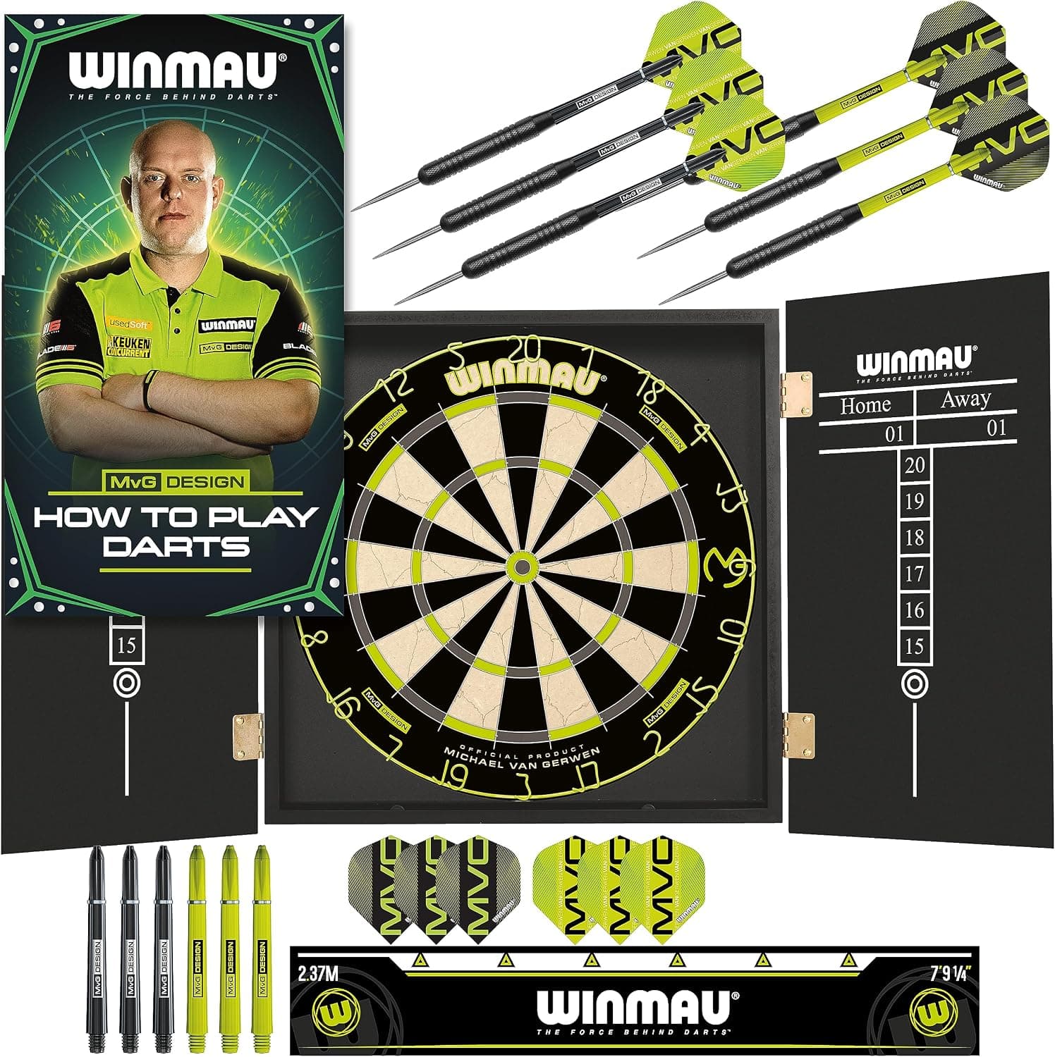 ست دارت WINMAU Michael van Gerwen MvG با تخته دارت، کابینت، محافظ، دارت و لوازم جانبی ست دارت WINMAU Michael van Gerwen MvG با تخته دارت، کابینت، محافظ، دارت و لوازم جانبی