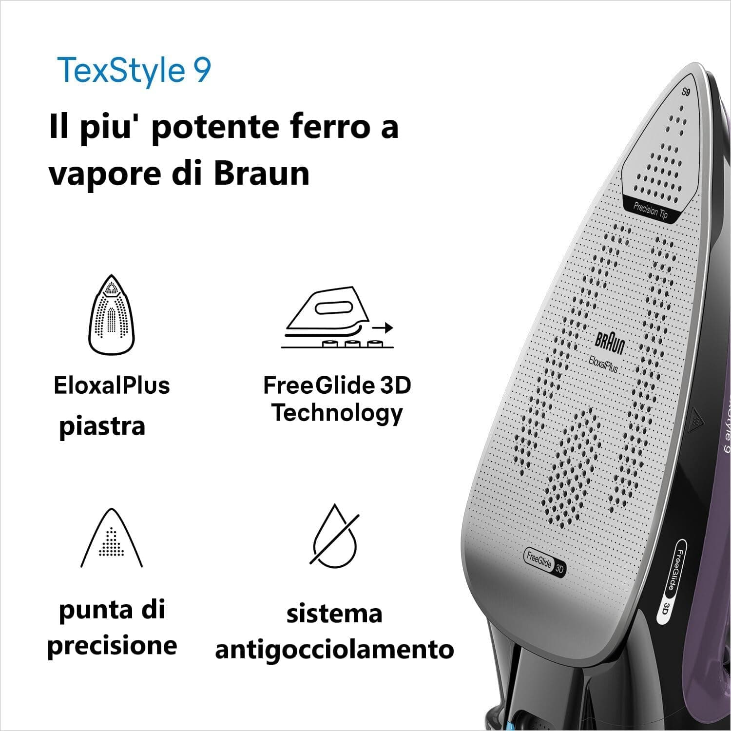 اتو Braun Texstyle 9 بنفش با بخاردهی 250 g، ترموستات قابل تنظیم، کفی 3D Superceramic Freegglide و مخزن 330 ml مدل SI9661VI اتو Braun Texstyle 9 بنفش با بخاردهی 250 g، ترموستات قابل تنظیم، کفی 3D Superceramic Freegglide و مخزن 330 ml مدل SI9661VI