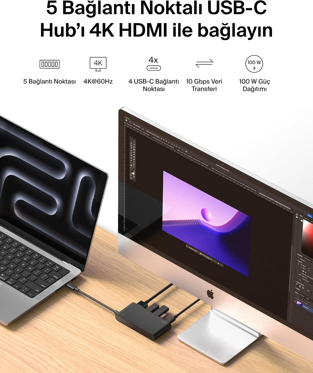 هاب 5 پورته USB-C Belkin با خروجی 4K HDMI، نرخ 60Hz، توان 100W و انتقال داده 10 Gbps هاب 5 پورته USB-C Belkin با خروجی 4K HDMI، نرخ 60Hz، توان 100W و انتقال داده 10 Gbps