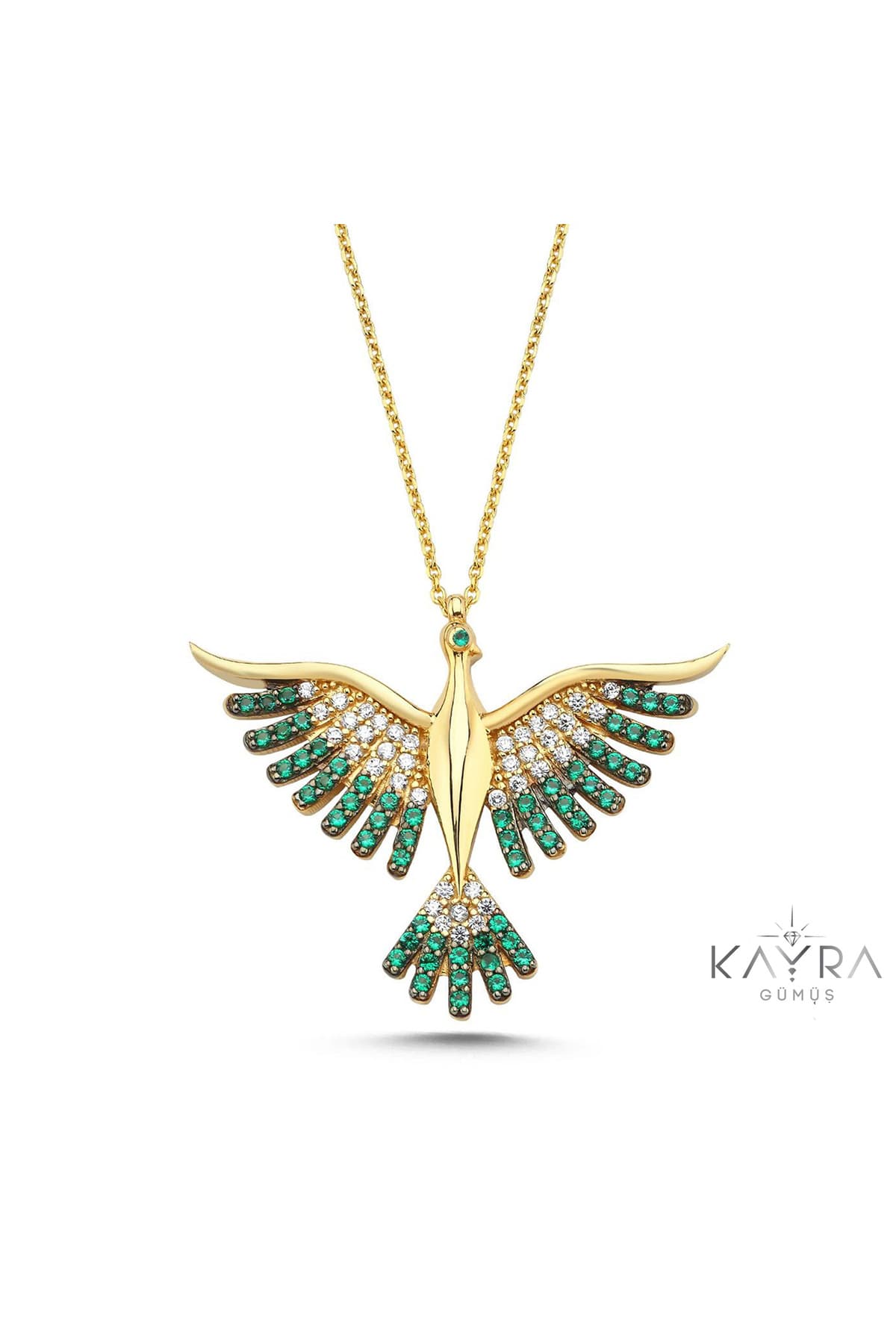 گردنبند Kayra Mücevher طرح ققنوس با سنگ سبز و روکش طلا گردنبند Kayra Mücevher طرح ققنوس با سنگ سبز و روکش طلا