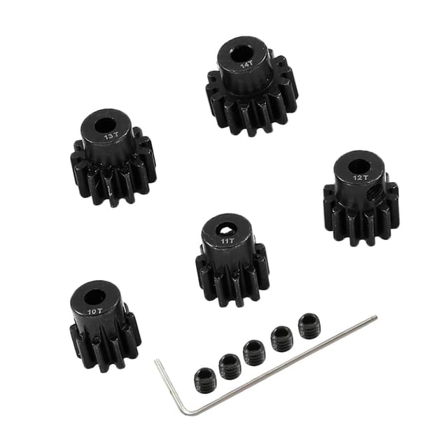 مجموعه چرخدنده پینیون خودرو کنترلی 1/10 YijiaLink فولادی 32P محور 3.175mm دندانههای 10T، 11T، 12T، 13T، 14T مجموعه چرخدنده پینیون خودرو کنترلی 1/10 YijiaLink فولادی 32P محور 3.175mm دندانههای 10T، 11T، 12T، 13T، 14T