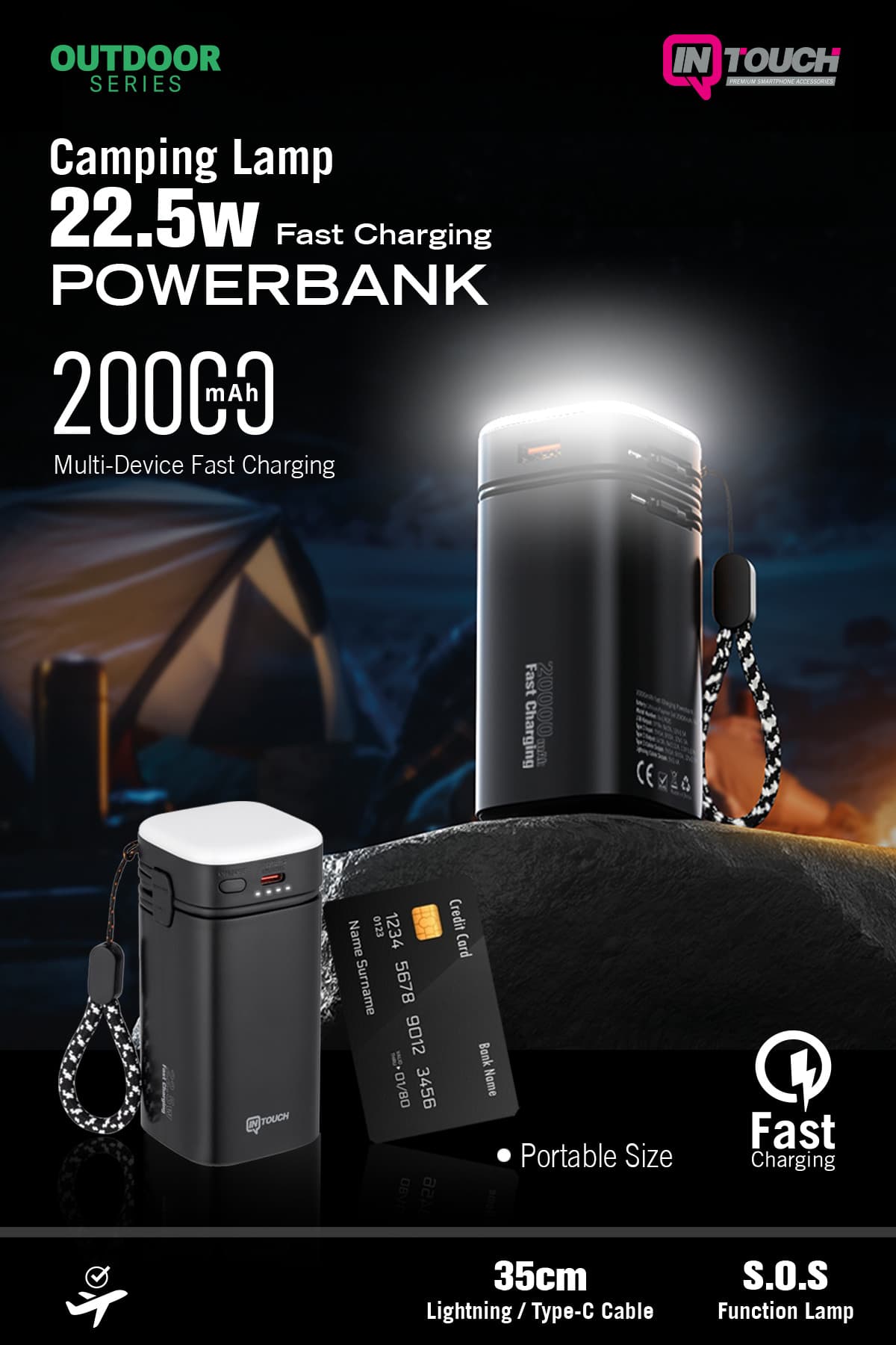 چراغ کمپینگ LED İntouch سری Outdoor با پاوربانک 20.000 Mah و شارژ سریع کابلی 22,5W PD چراغ کمپینگ LED İntouch سری Outdoor با پاوربانک 20.000 Mah و شارژ سریع کابلی 22,5W PD
