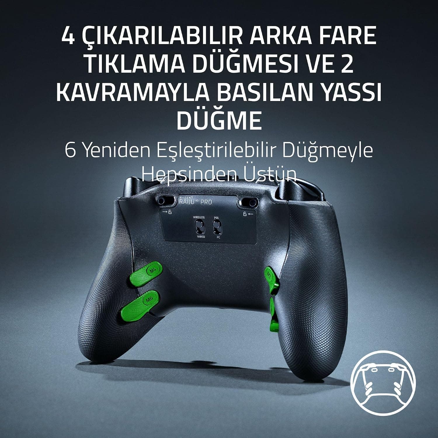دسته بازی بیسیم PlayStation 5 و PC Razer Raiju V3 Pro با ۴ دکمه جداشدنی و ۲ ضربهگیر پنجهای مشکی دسته بازی بیسیم PlayStation 5 و PC Razer Raiju V3 Pro با ۴ دکمه جداشدنی و ۲ ضربهگیر پنجهای مشکی