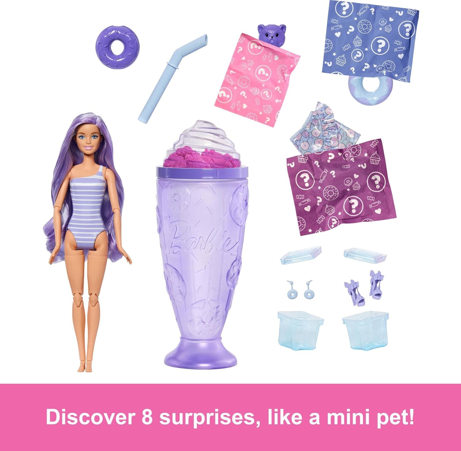 ست عروسک مد و لوازم جانبی Barbie سری Treat با تم Donut Dreams و حیوان خانگی، 8 غافلگیری شامل تغییر رنگ مدل JFY60 ست عروسک مد و لوازم جانبی Barbie سری Treat با تم Donut Dreams و حیوان خانگی، 8 غافلگیری شامل تغییر رنگ مدل JFY60