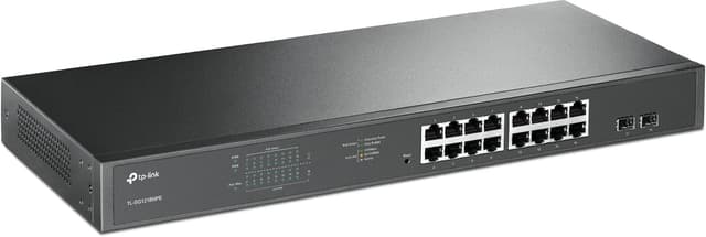 سوئیچ شبکه TP-Link با 16 پورت PoE+، 2 پورت RJ45 گیگابیتی و 2 اسلات Combo Gigabit SFP، 250 W، رکمونت مدل TL-SG1218MPE سوئیچ شبکه TP-Link با 16 پورت PoE+، 2 پورت RJ45 گیگابیتی و 2 اسلات Combo Gigabit SFP، 250 W، رکمونت مدل TL-SG1218MPE