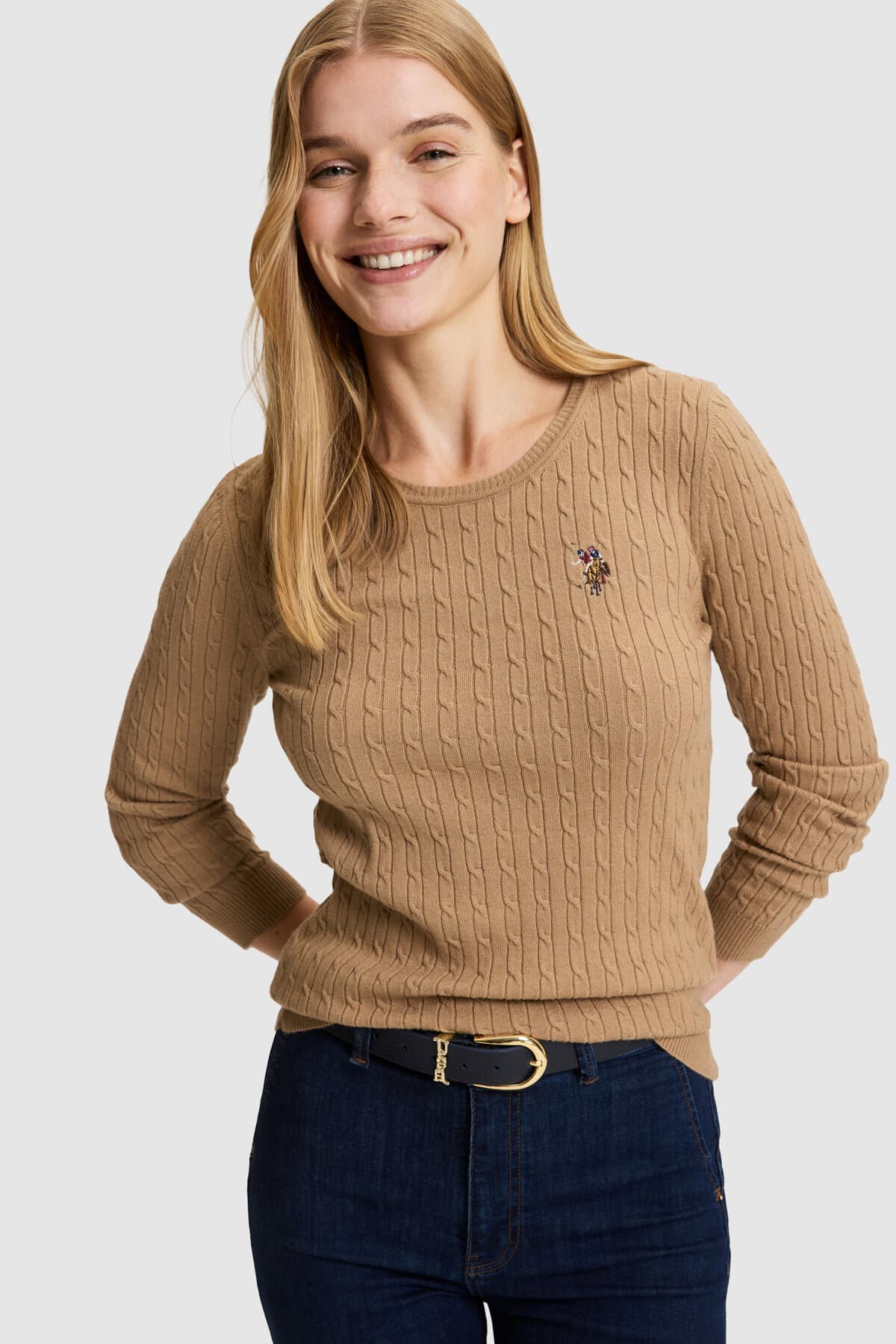پلیور زنانه U.S. Polo Assn. شتری بیسیک مدل 50331602-VR015 پلیور زنانه U.S. Polo Assn. شتری بیسیک مدل 50331602-VR015