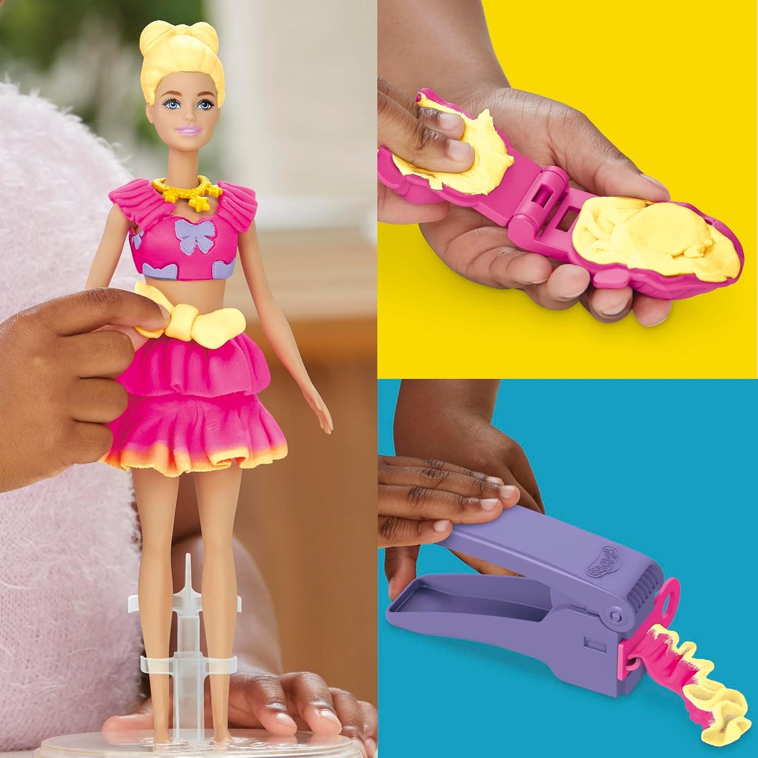 ست خمیربازی برای دختران و پسران 5+ Play-Doh Barbie با خمیر شکلدهی، لباس عروسک و 9 اکسسوری مد ست خمیربازی برای دختران و پسران 5+ Play-Doh Barbie با خمیر شکلدهی، لباس عروسک و 9 اکسسوری مد