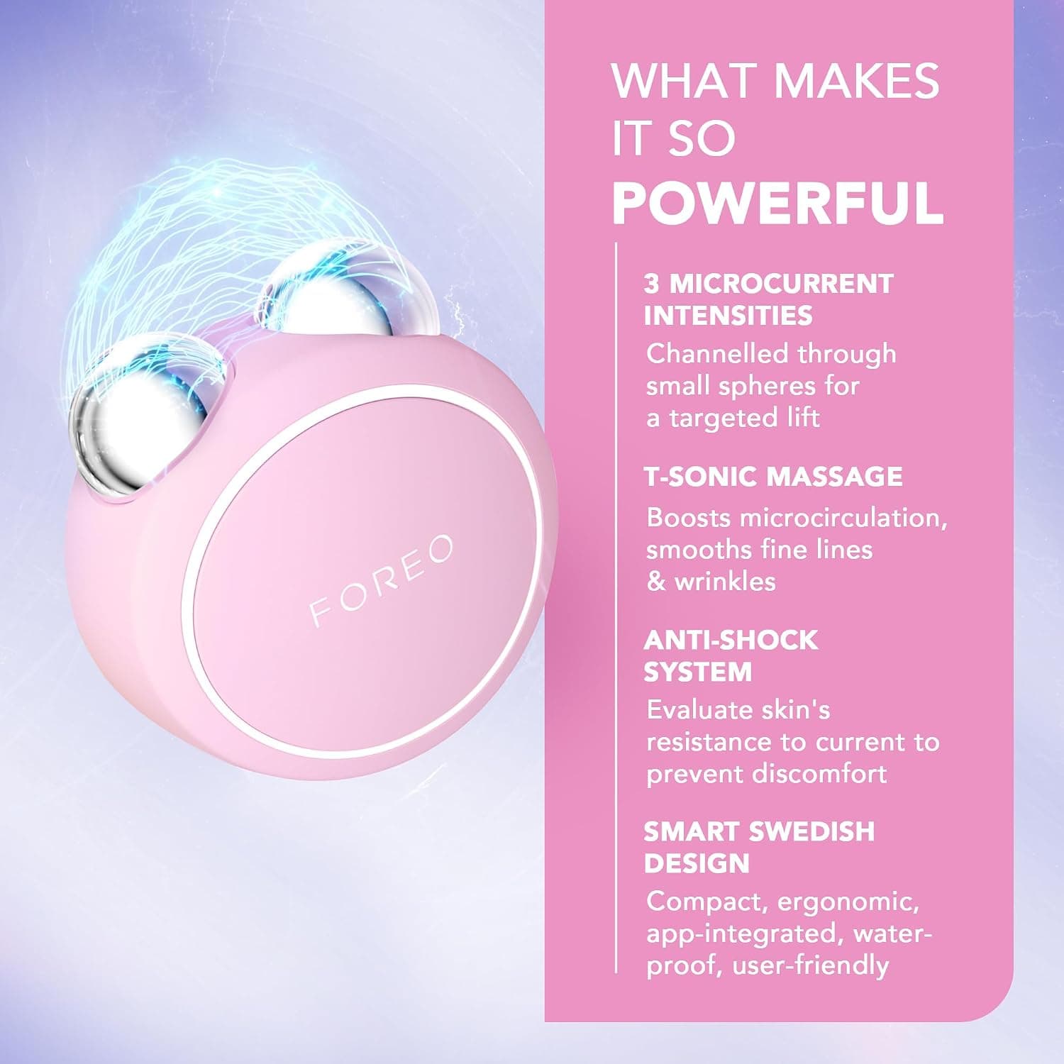 دستگاه سفتکننده صورت FOREO Bear Mini با میکروجریان موضعی صورتی مرواریدی دستگاه سفتکننده صورت FOREO Bear Mini با میکروجریان موضعی صورتی مرواریدی