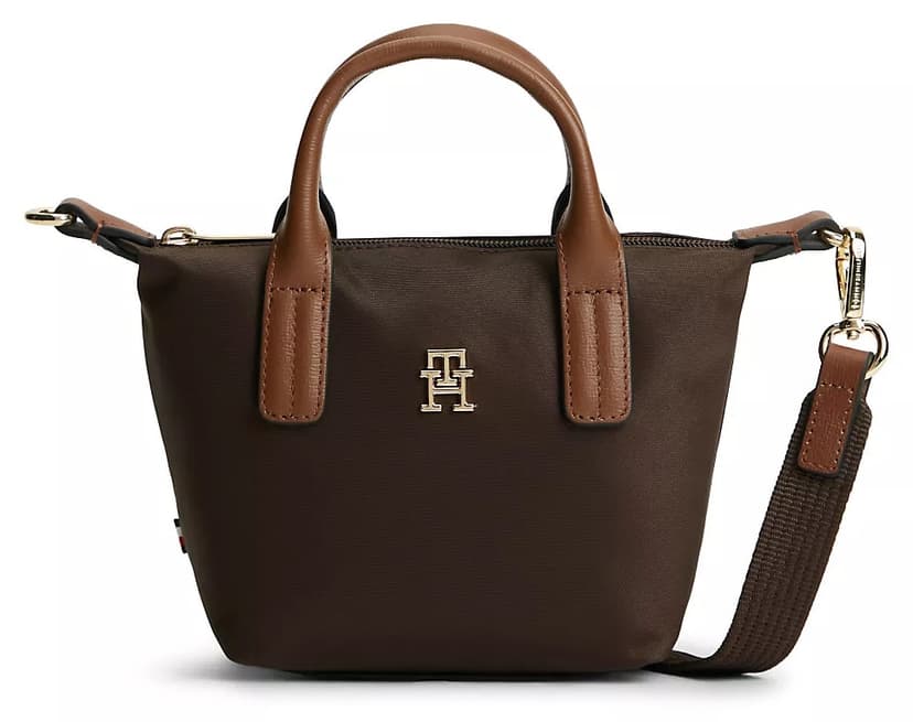 کیف دوشی زنانه Tommy Hilfiger لوگوی فلزی TH بند بلند جداشونده قهوهای کیف دوشی زنانه Tommy Hilfiger لوگوی فلزی TH بند بلند جداشونده قهوهای