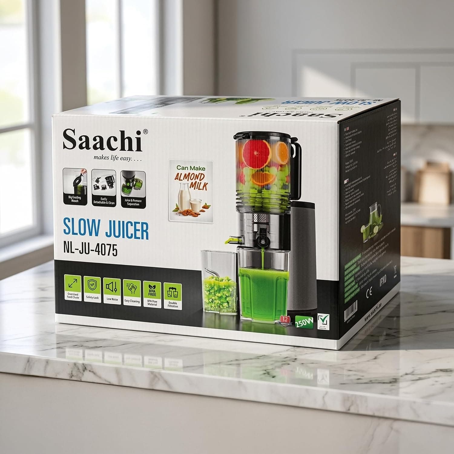 آبمیوهگیری آهسته Saachi با موتور تمام مسی مدل NL-JU-4075-GY آبمیوهگیری آهسته Saachi با موتور تمام مسی مدل NL-JU-4075-GY
