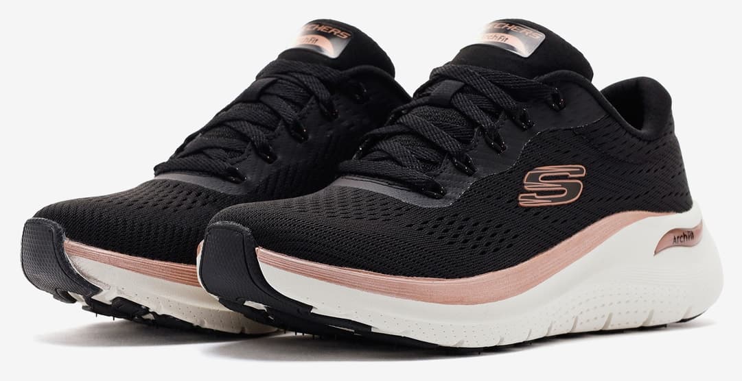کفش ورزشی زنانه Skechers ARCH FIT 2.0 GLOW THE DISTANCE مشکی صورتی طلایی مدل 150067 BKRG کفش ورزشی زنانه Skechers ARCH FIT 2.0 GLOW THE DISTANCE مشکی صورتی طلایی مدل 150067 BKRG