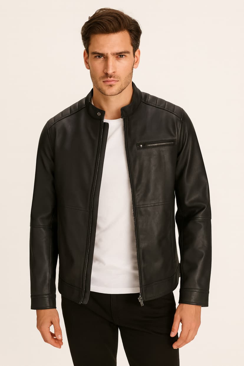 ژاکت چرم مردانه Jack & Jones مشکی مدل Biker ژاکت چرم مردانه Jack & Jones مشکی مدل Biker