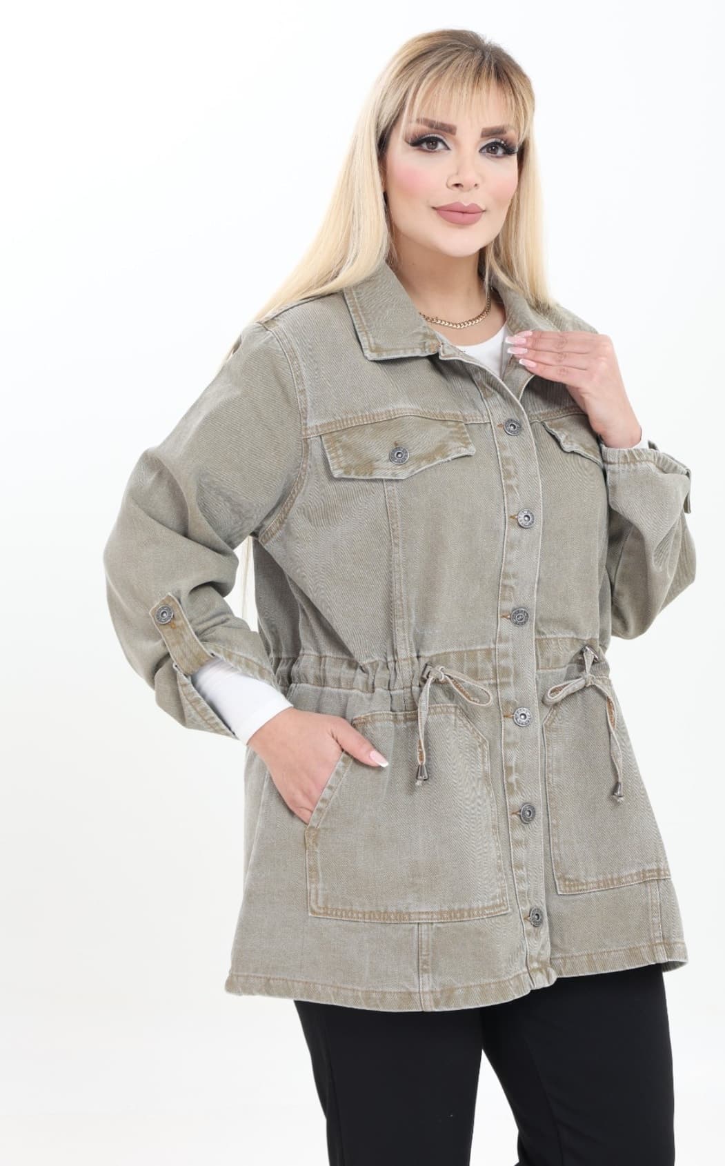 ژاکت جین زنانه EYLÜLXXL سایز بزرگ فیت راحت ژاکت جین زنانه EYLÜLXXL سایز بزرگ فیت راحت