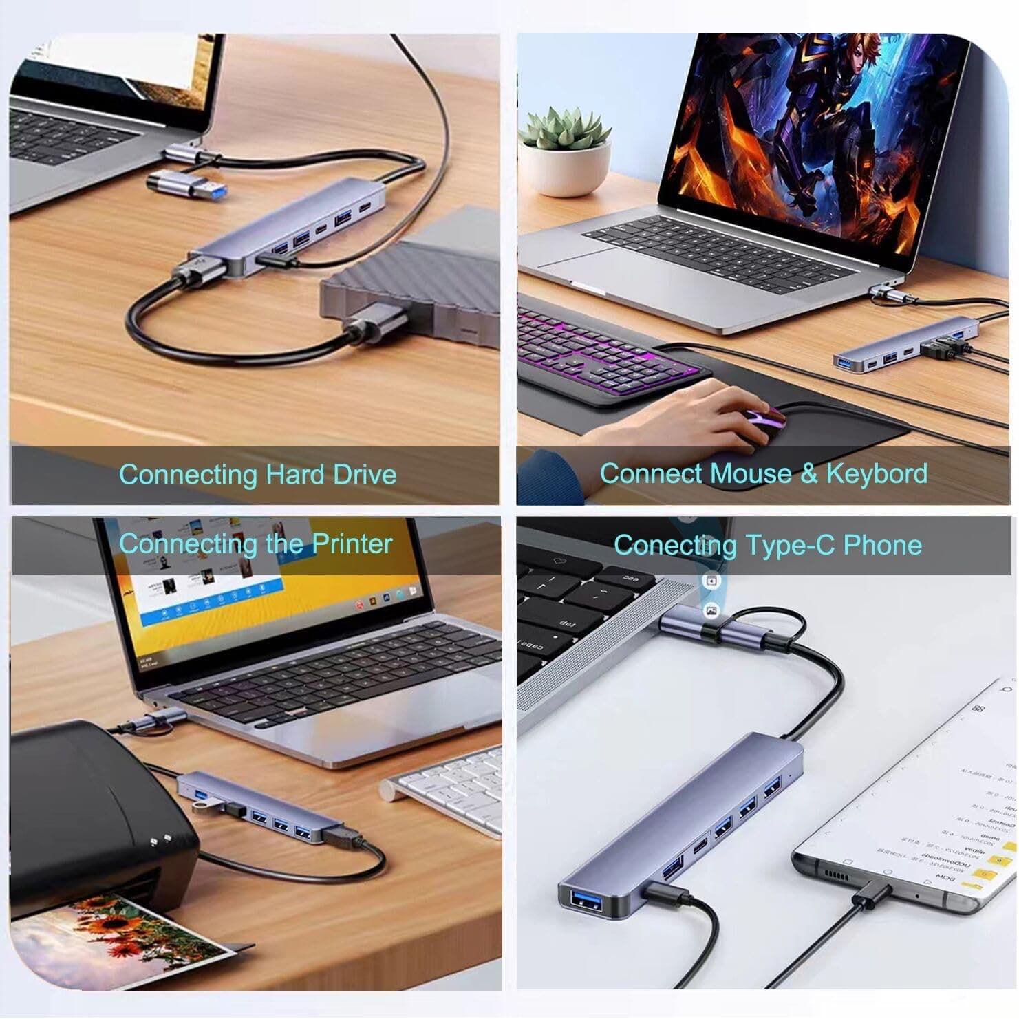 هاب USB C آلومینیومی VIENON ۷ در ۱ USB 3.0 و USB 2.0 هاب USB C آلومینیومی VIENON ۷ در ۱ USB 3.0 و USB 2.0