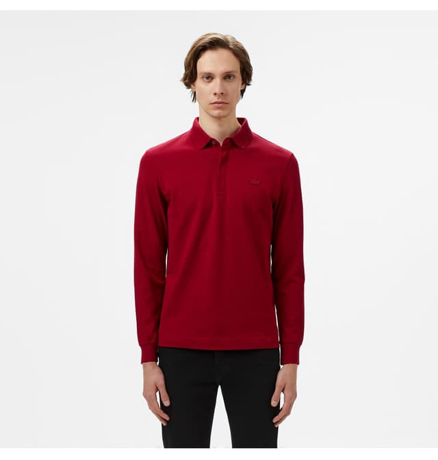 پولوشرت مردانه Lacoste فیت معمولی آستین بلند زرشکی مدل Paris پولوشرت مردانه Lacoste فیت معمولی آستین بلند زرشکی مدل Paris