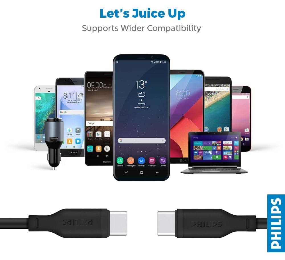 کابل مردانه Philips USB-C به USB-C کابل مردانه Philips USB-C به USB-C