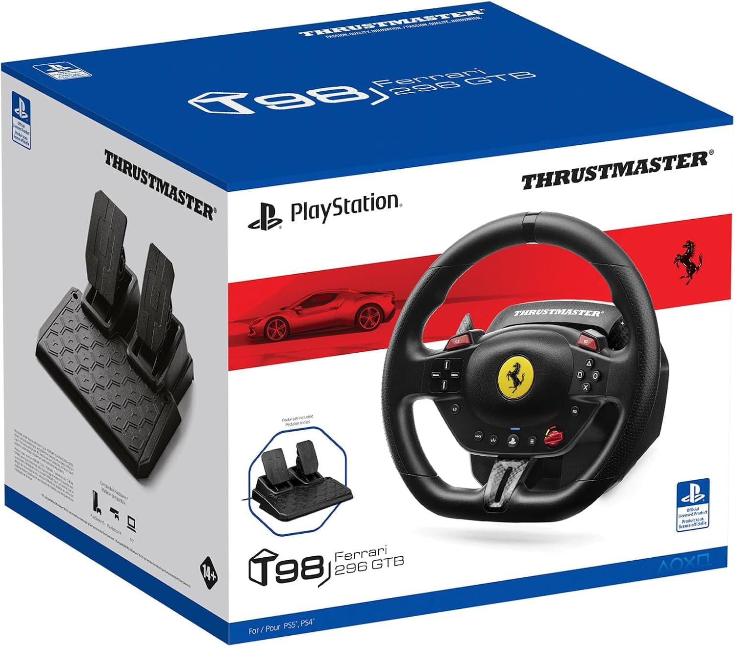 فرمان مسابقهای سازگار با PS5، PS4 و PC Thrustmaster مدل T98 Ferrari 296 GTB با پدال مغناطیسی فرمان مسابقهای سازگار با PS5، PS4 و PC Thrustmaster مدل T98 Ferrari 296 GTB با پدال مغناطیسی