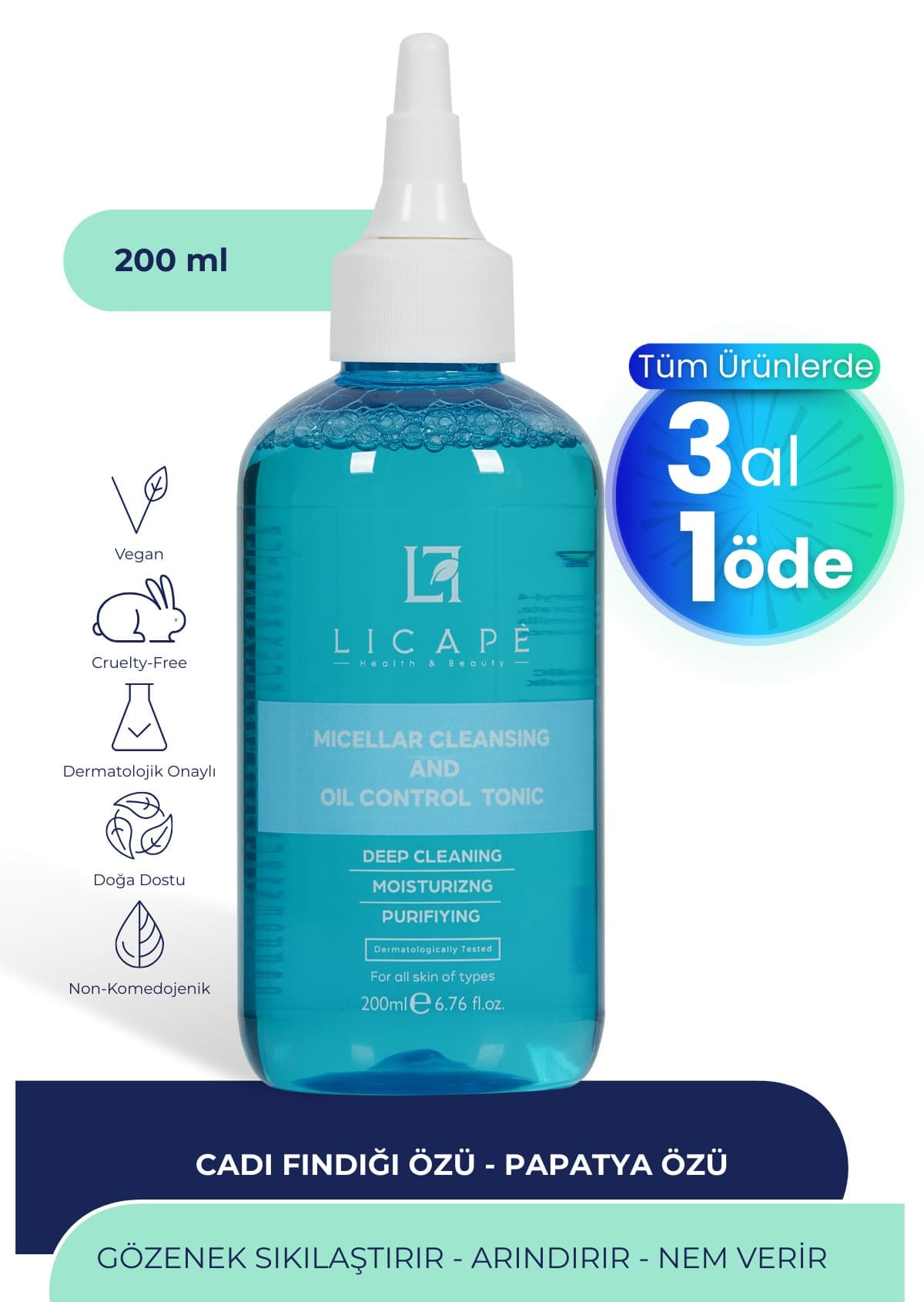 تونر Licape سفتکننده منافذ، پاککننده و تعادلبخش چربی 200ml تونر Licape سفتکننده منافذ، پاککننده و تعادلبخش چربی 200ml