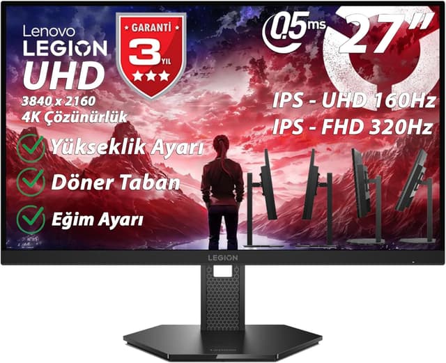 مانیتور گیمینگ Lenovo Legion 27U-10 مدل 67D1GAC1TK 27 اینچی 4K 160 Hz IPS پیووت مانیتور گیمینگ Lenovo Legion 27U-10 مدل 67D1GAC1TK 27 اینچی 4K 160 Hz IPS پیووت