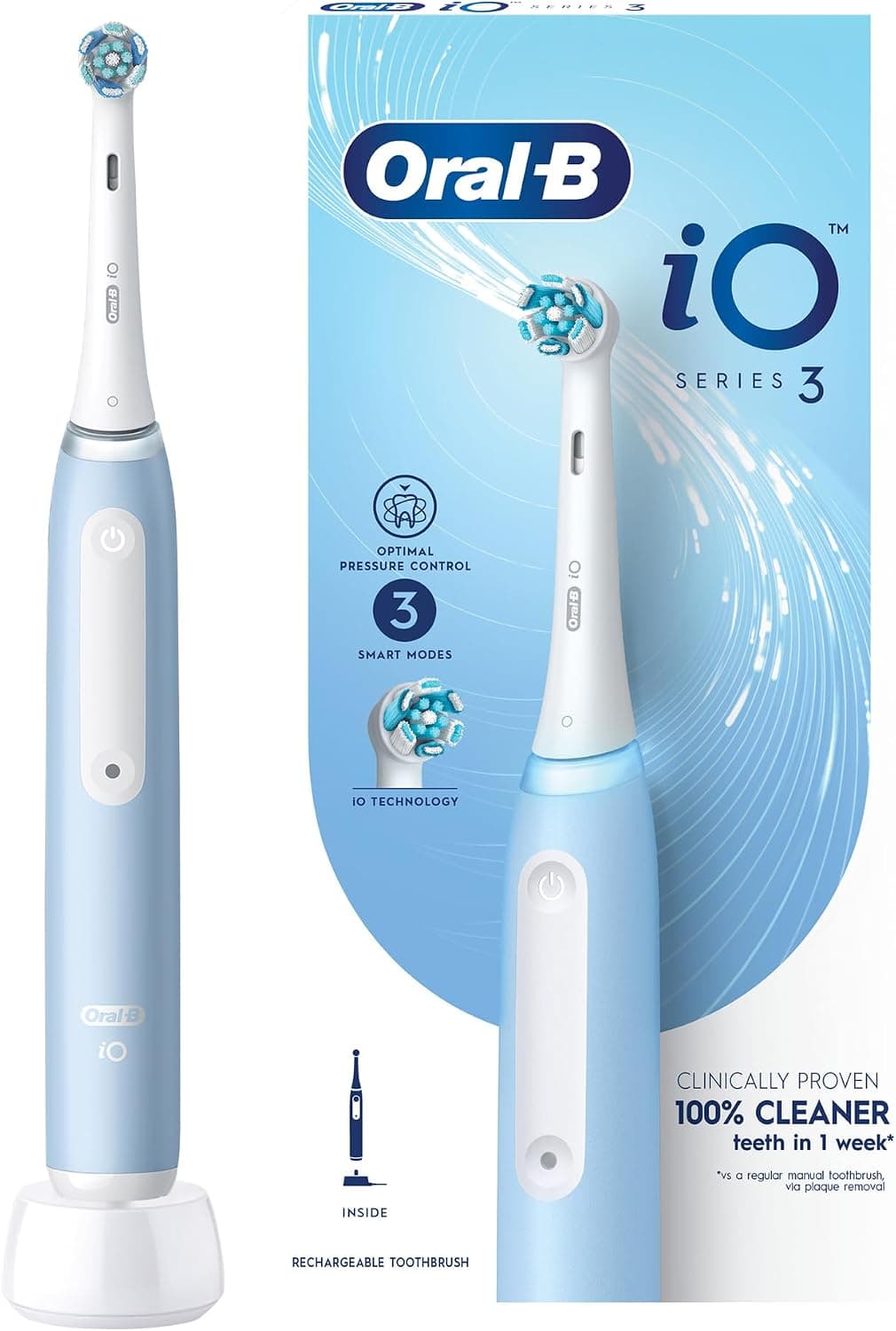 مسواک برقی شارژی Oral-B iO3 آبی با ۳ حالت و کنترل فشار بهینه مدل iOG3.1A6.0 مسواک برقی شارژی Oral-B iO3 آبی با ۳ حالت و کنترل فشار بهینه مدل iOG3.1A6.0