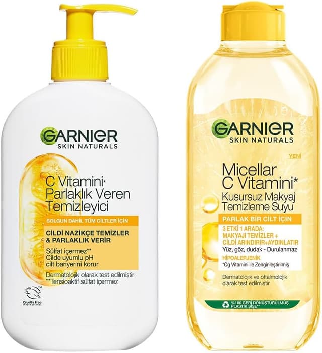ست مراقبت از پوست Garnier شامل شوینده روشنکننده و آب پاککننده آرایش میسلار ویتامین C، 250 ML و 400 ml ست مراقبت از پوست Garnier شامل شوینده روشنکننده و آب پاککننده آرایش میسلار ویتامین C، 250 ML و 400 ml