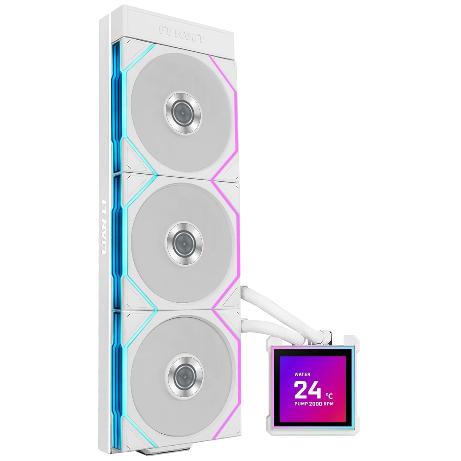 خنککننده مایع سفید Lian Li HydroShift II LCD-S 360TL مدل G89.GHS2LCDS36TW.00 خنککننده مایع سفید Lian Li HydroShift II LCD-S 360TL مدل G89.GHS2LCDS36TW.00