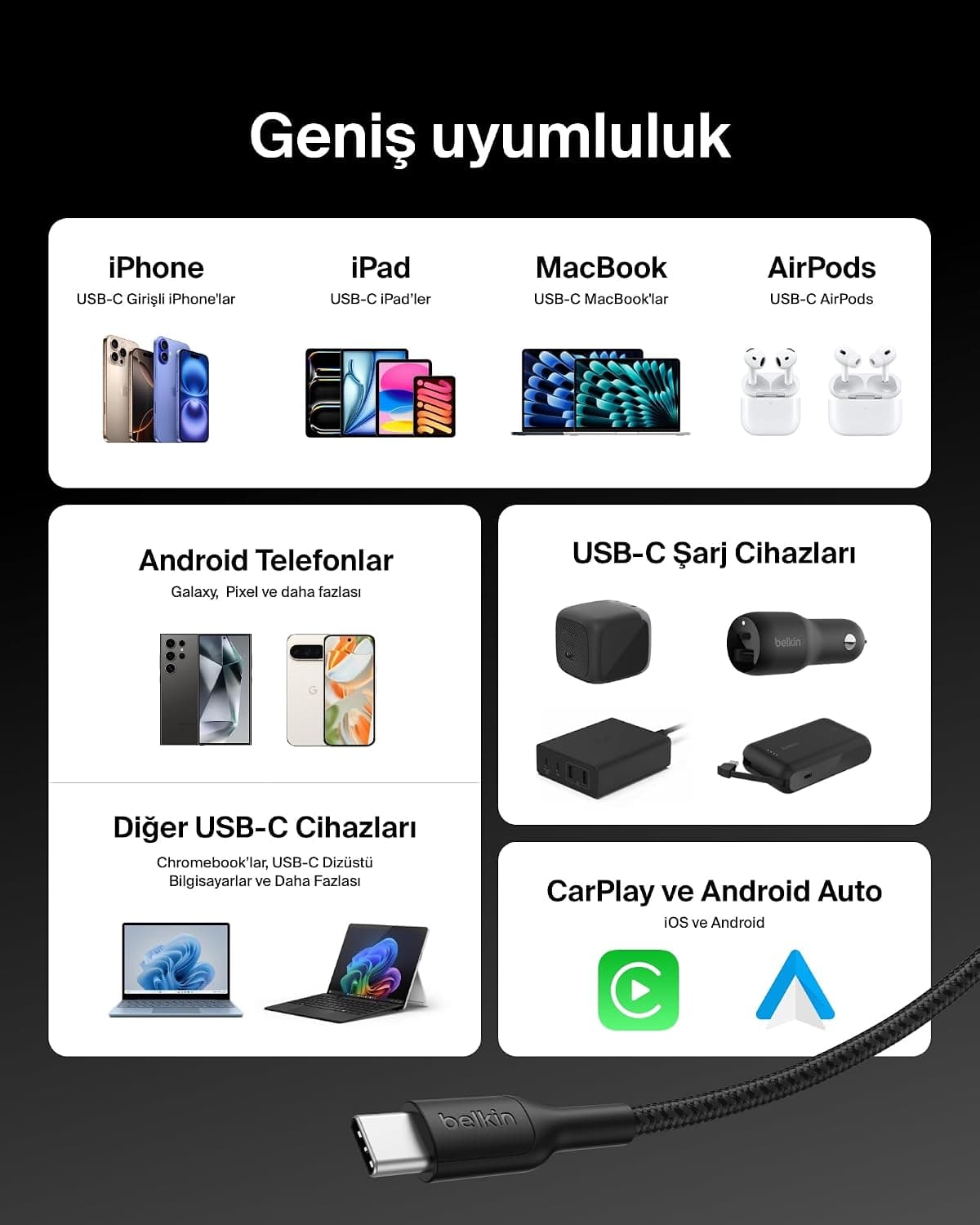 کابل شارژ مردانه Belkin بافت اکو USB-C به USB-C 3 متر 240 وات مشکی کابل شارژ مردانه Belkin بافت اکو USB-C به USB-C 3 متر 240 وات مشکی