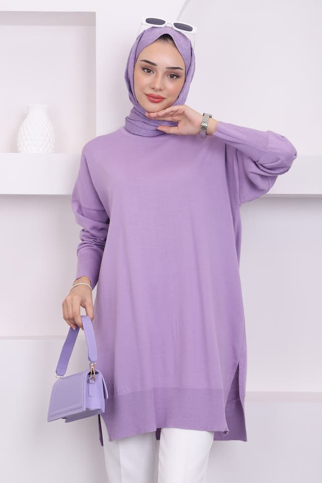 تونیک زنانه İmajButik تریکو مرسریزه یقه گرد یاسی گشاد تونیک زنانه İmajButik تریکو مرسریزه یقه گرد یاسی گشاد