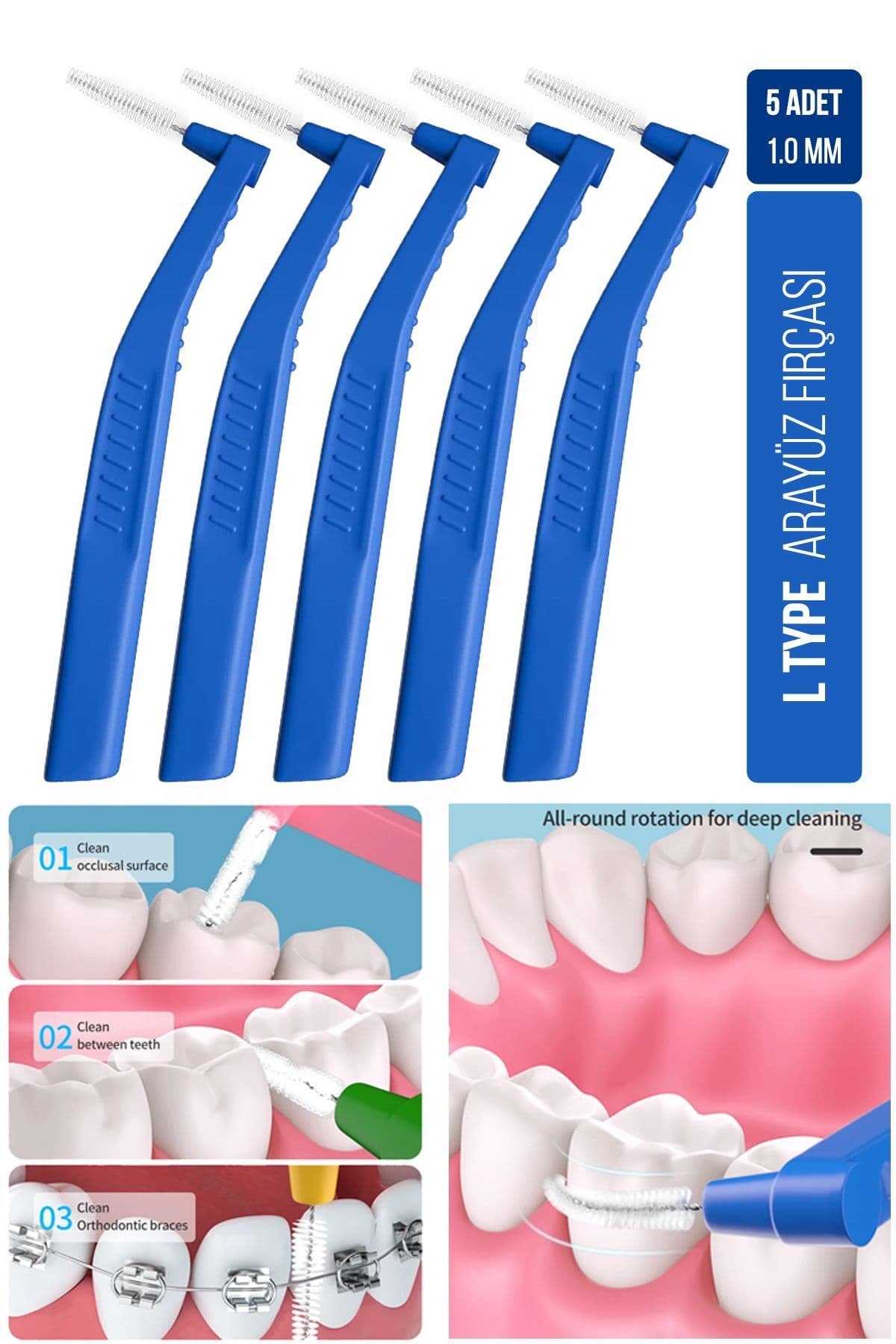 برس بیندندانی Oral White آبی 1.0 mm مدل Cleaning Pro بسته 5 عددی برس بیندندانی Oral White آبی 1.0 mm مدل Cleaning Pro بسته 5 عددی