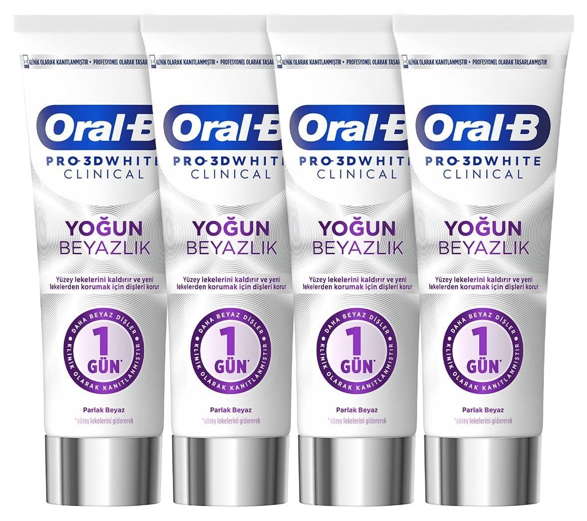 خمیر دندان Oral-B Pro 3D White Clinical سفیدکننده قوی درخشان 75 ml x 4 خمیر دندان Oral-B Pro 3D White Clinical سفیدکننده قوی درخشان 75 ml x 4