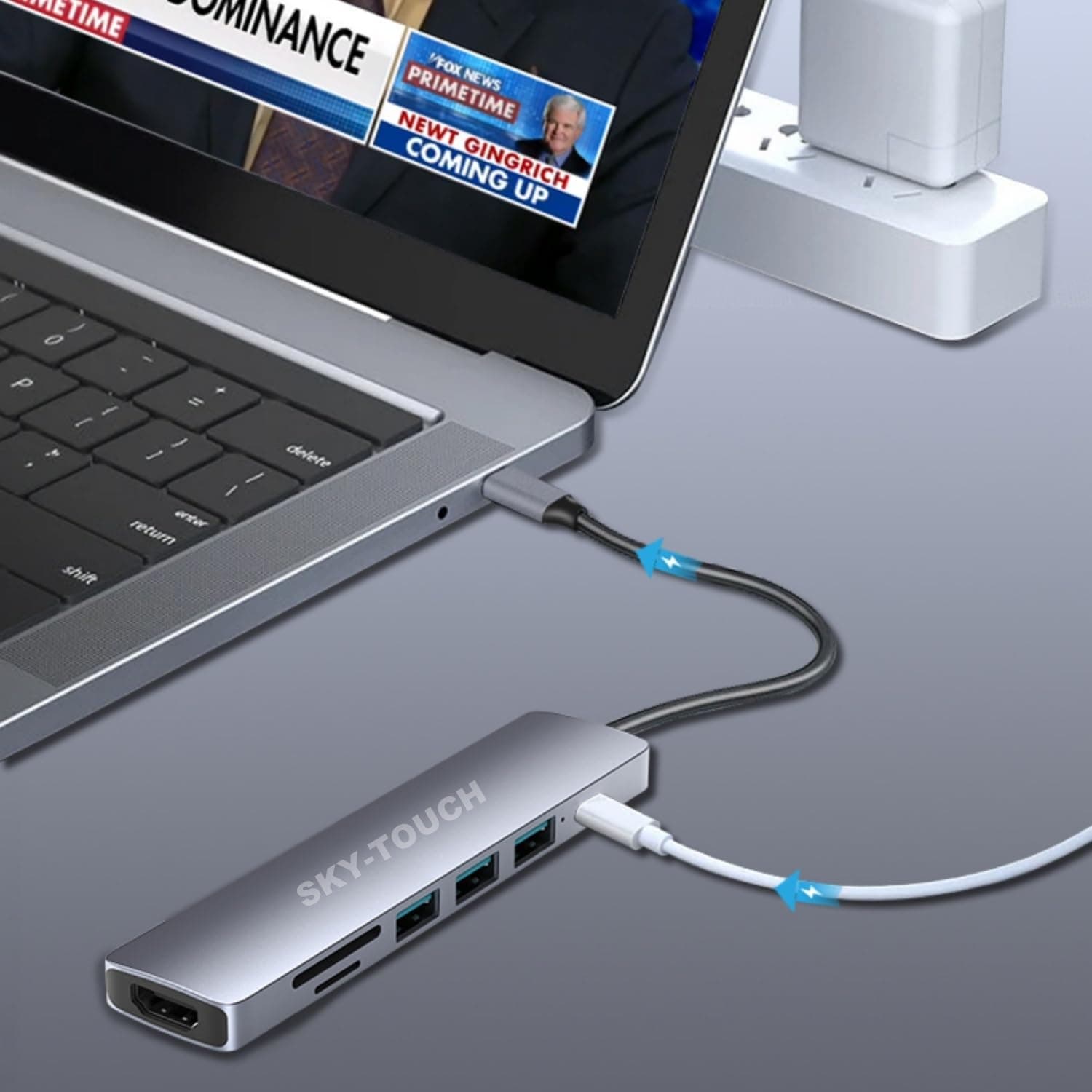 هاب USB-C SKY-TOUCH ۷ در ۱ با HDMI 4K و کارتخوان SD هاب USB-C SKY-TOUCH ۷ در ۱ با HDMI 4K و کارتخوان SD