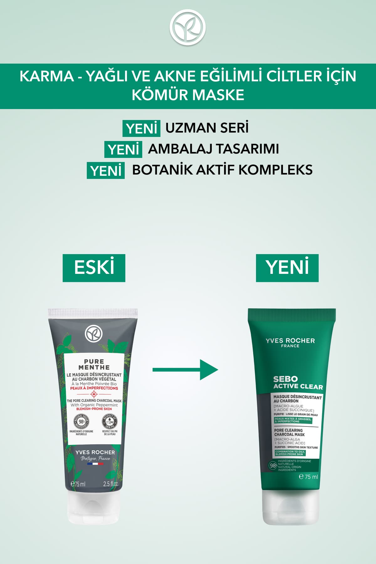ماسک زغال پاککننده ضدجوش سرسیاه Yves Rocher با اسید سوکسینیک و کمپلکس گیاهی Sebo Active Clear 75ml ماسک زغال پاککننده ضدجوش سرسیاه Yves Rocher با اسید سوکسینیک و کمپلکس گیاهی Sebo Active Clear 75ml