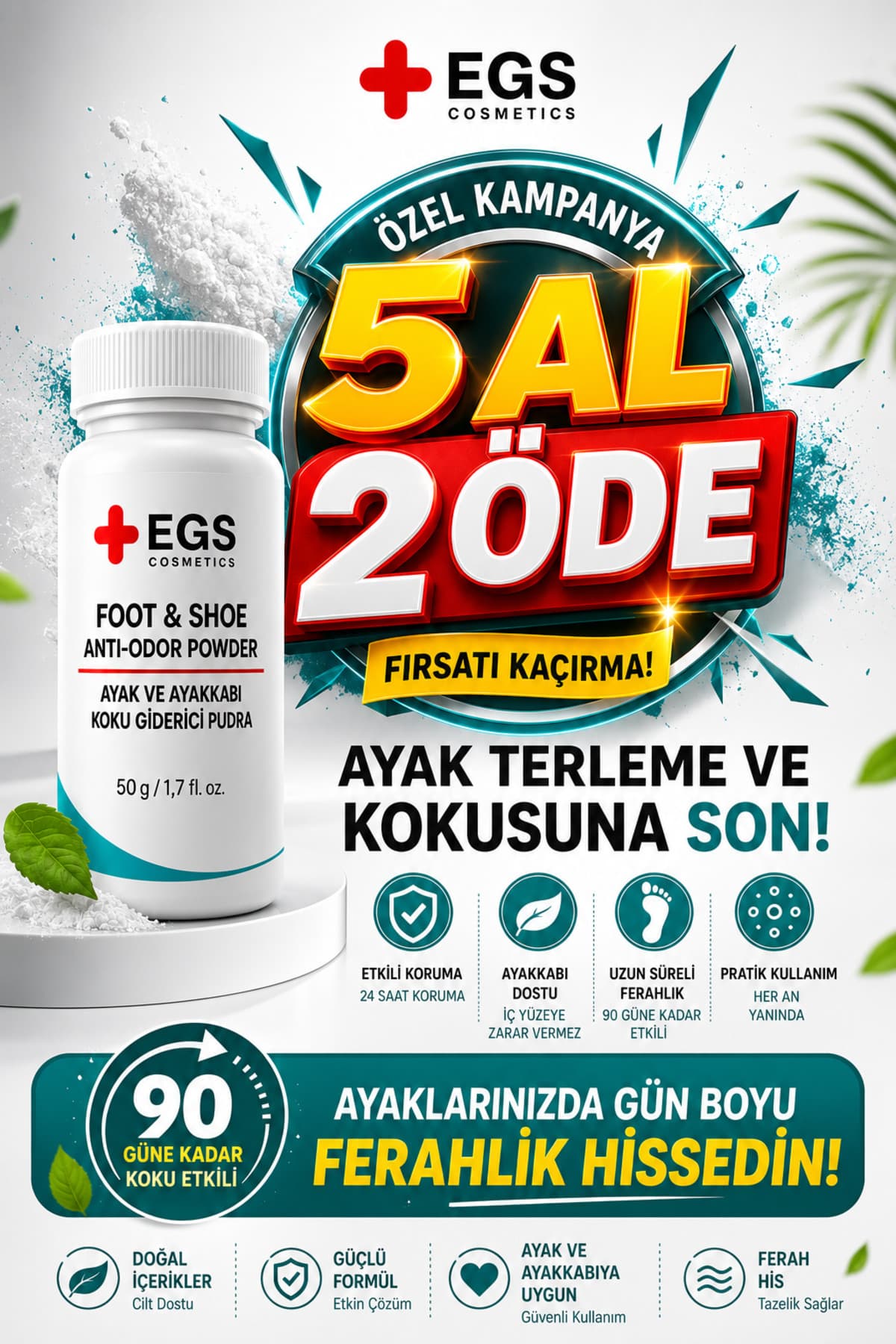 پودر ضد بوی پا و کفش EGŞ COSMETİCS 50 gr پودر ضد بوی پا و کفش EGŞ COSMETİCS 50 gr