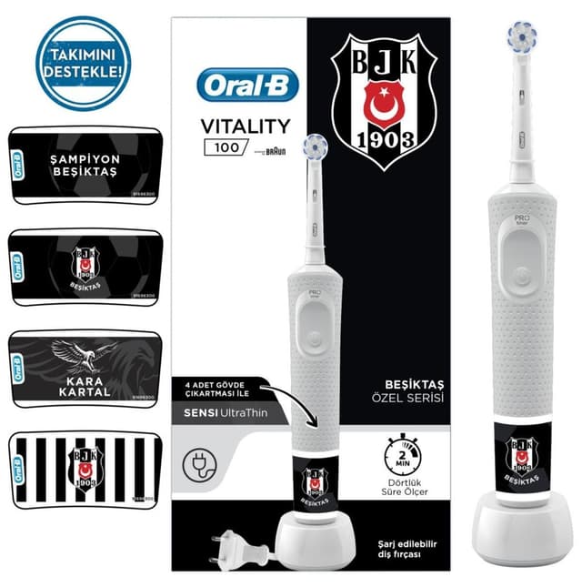 مسواک شارژی Oral-B بسته هواداری Beşiktaş مدل D100 مسواک شارژی Oral-B بسته هواداری Beşiktaş مدل D100