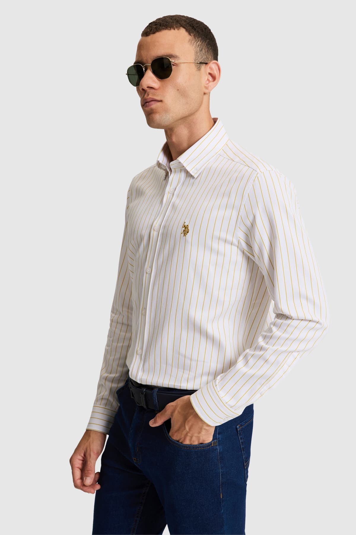 پیراهن مردانه U.S. Polo Assn. آستین بلند راهراه سبز زیتونی مدل 50324745-VR235 پیراهن مردانه U.S. Polo Assn. آستین بلند راهراه سبز زیتونی مدل 50324745-VR235