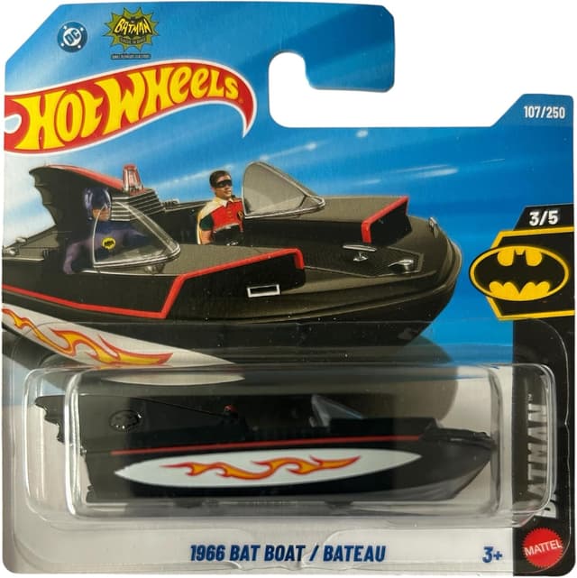 قایق اسباببازی Hot Wheels مدل 1966 Bat Boat مشکی Batman دایکست مقیاس 1:64، 3/5، 107/250 قایق اسباببازی Hot Wheels مدل 1966 Bat Boat مشکی Batman دایکست مقیاس 1:64، 3/5، 107/250