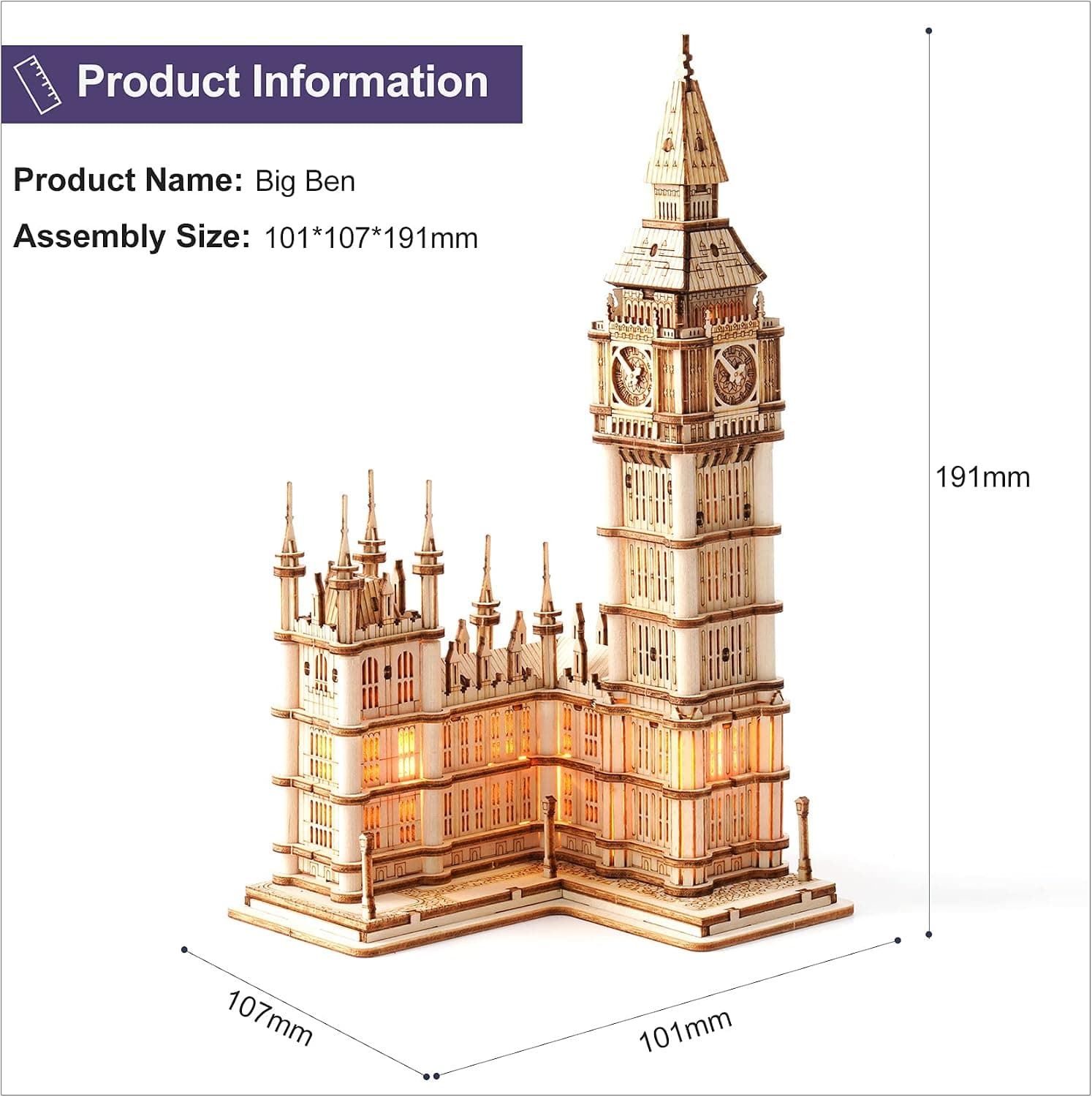 پازل سهبعدی چوبی بزرگسالان و نوجوانان Rolife مدل Big Ben، 220 قطعه پازل سهبعدی چوبی بزرگسالان و نوجوانان Rolife مدل Big Ben، 220 قطعه
