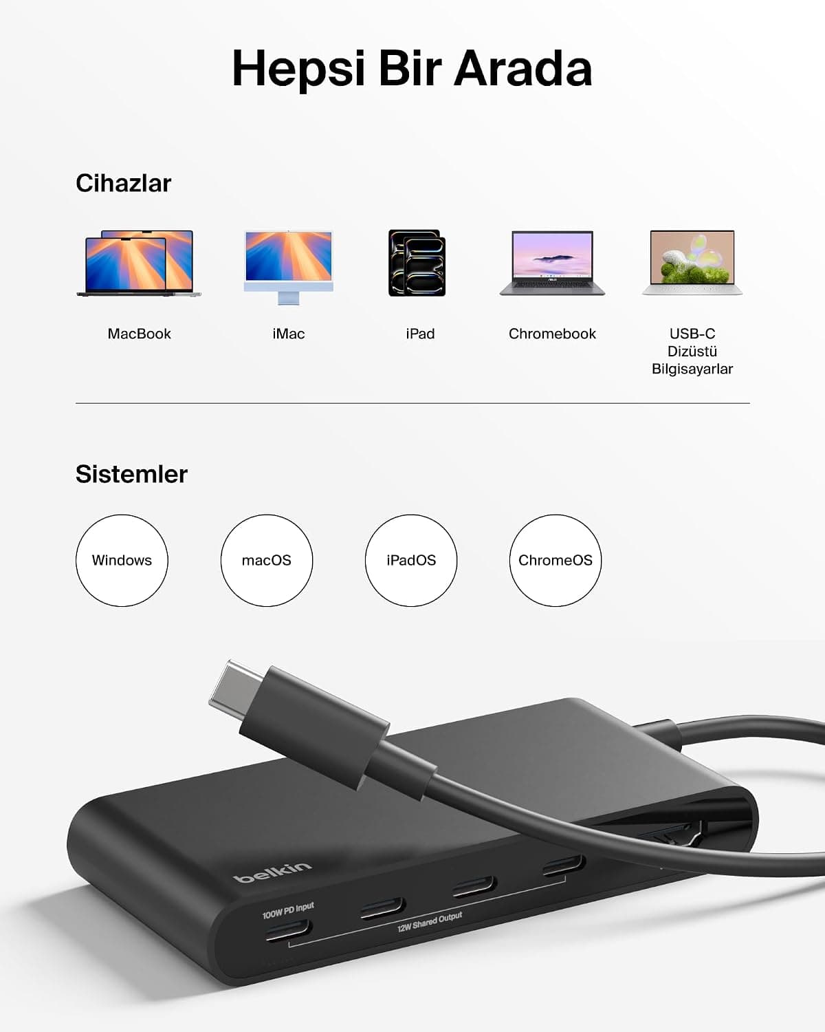 هاب 5 پورته USB-C Belkin با خروجی 4K HDMI، نرخ 60Hz، توان 100W و انتقال داده 10 Gbps هاب 5 پورته USB-C Belkin با خروجی 4K HDMI، نرخ 60Hz، توان 100W و انتقال داده 10 Gbps