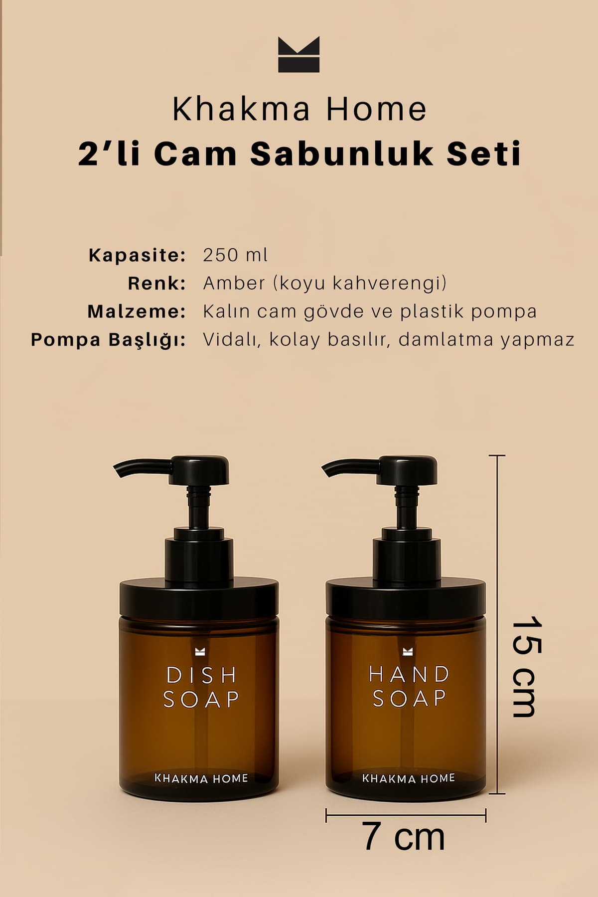 ست ظرف صابون شیشهای KHAKMA کهربایی 2 عددی پایه فلزی مشکی 250 ml ست ظرف صابون شیشهای KHAKMA کهربایی 2 عددی پایه فلزی مشکی 250 ml