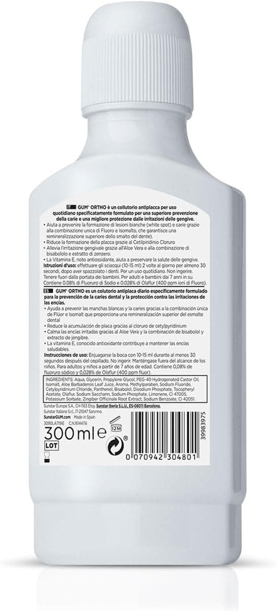 دهانشویه GUM Ortho طعم نعناع ملایم بدون الکل 300ml دهانشویه GUM Ortho طعم نعناع ملایم بدون الکل 300ml