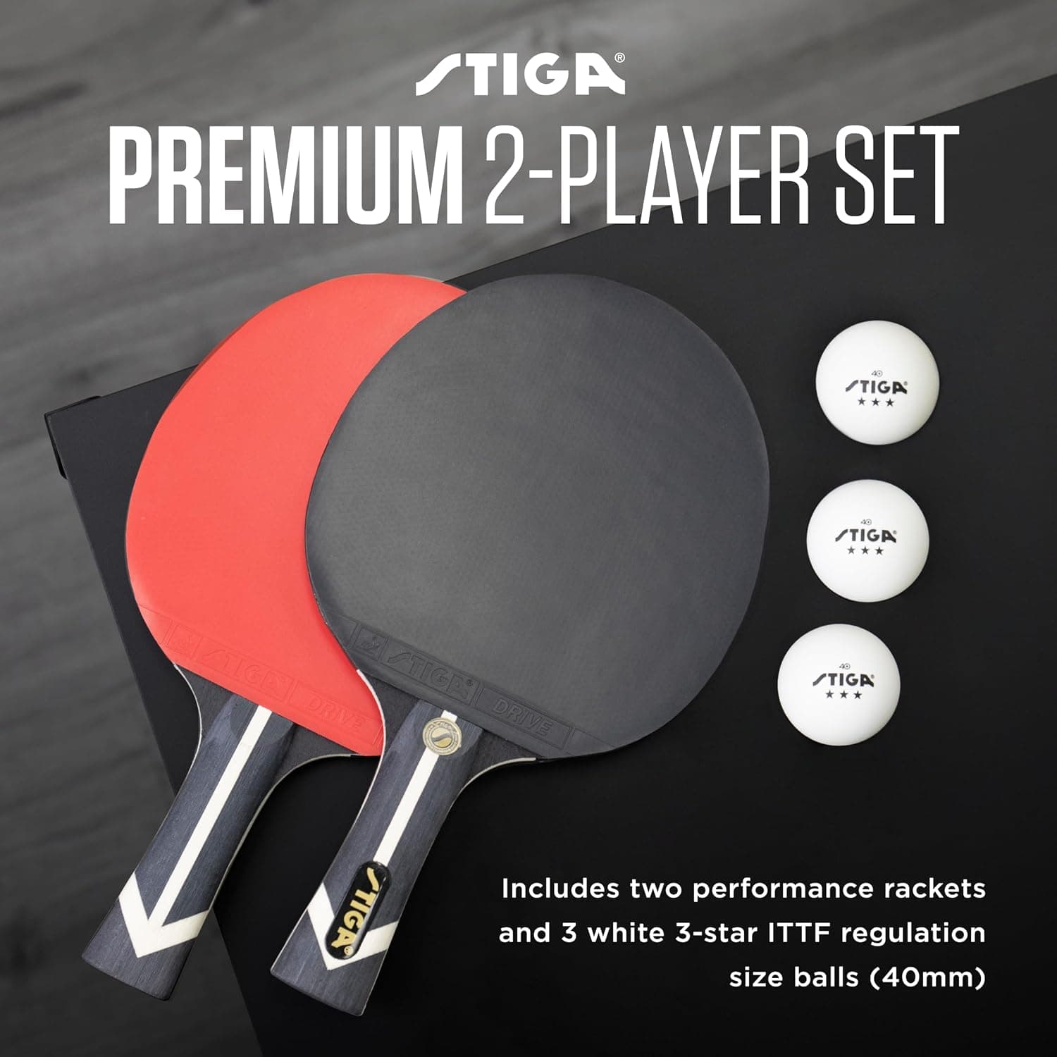 ست تنیس روی میز دونفره STIGA شامل 2 راکت تأییدشده ITTF، 3 توپ سفید 3‑Star و کیف حمل ست تنیس روی میز دونفره STIGA شامل 2 راکت تأییدشده ITTF، 3 توپ سفید 3‑Star و کیف حمل