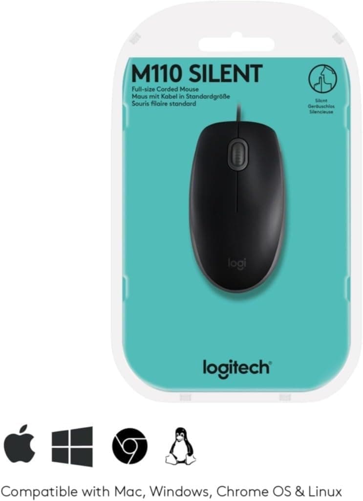 ماوس USB سیمی Logitech با دکمههای بیصدا و طراحی تمامسایز دوطرفه برای PC/Mac/Laptop مدل B110 ماوس USB سیمی Logitech با دکمههای بیصدا و طراحی تمامسایز دوطرفه برای PC/Mac/Laptop مدل B110